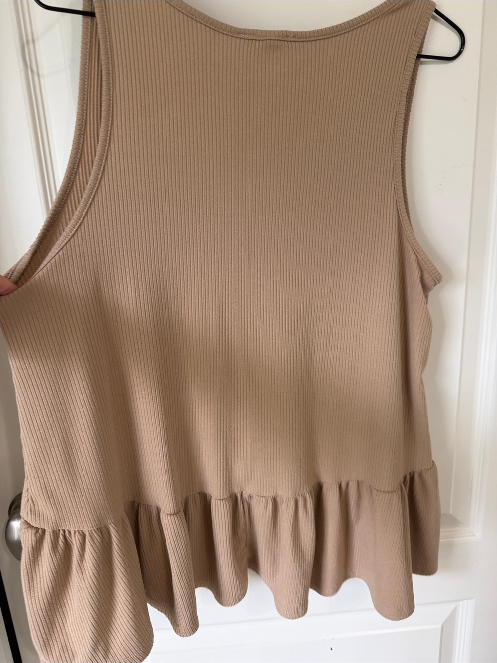 Altar'd State Beige V-Neck Ruffle Ribbed Tank Top - Picture 3 of 3